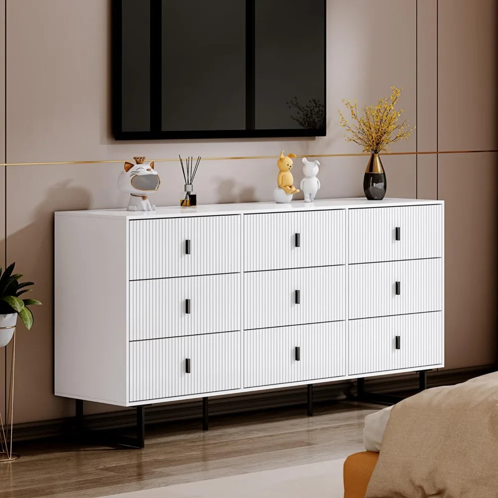 Commode à 9 tiroirs pour chambre à coucher, grande commode double avec tiroirs larges, commode moderne, commode de rangement