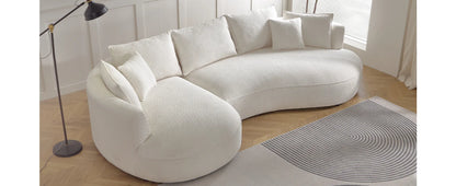 124.8" Modern Curved Sofa Couch, Upholstery Boucle Sofa  with Pillows, Right Hand Facing Sectional Boucle Fabric Couch