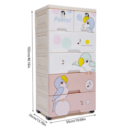 Commode de rangement moderne en plastique à roulettes pour perroquet, 5 niveaux, 6 tiroirs, meuble de chambre à coucher, organisateur de maison pour vêtements avec serrure