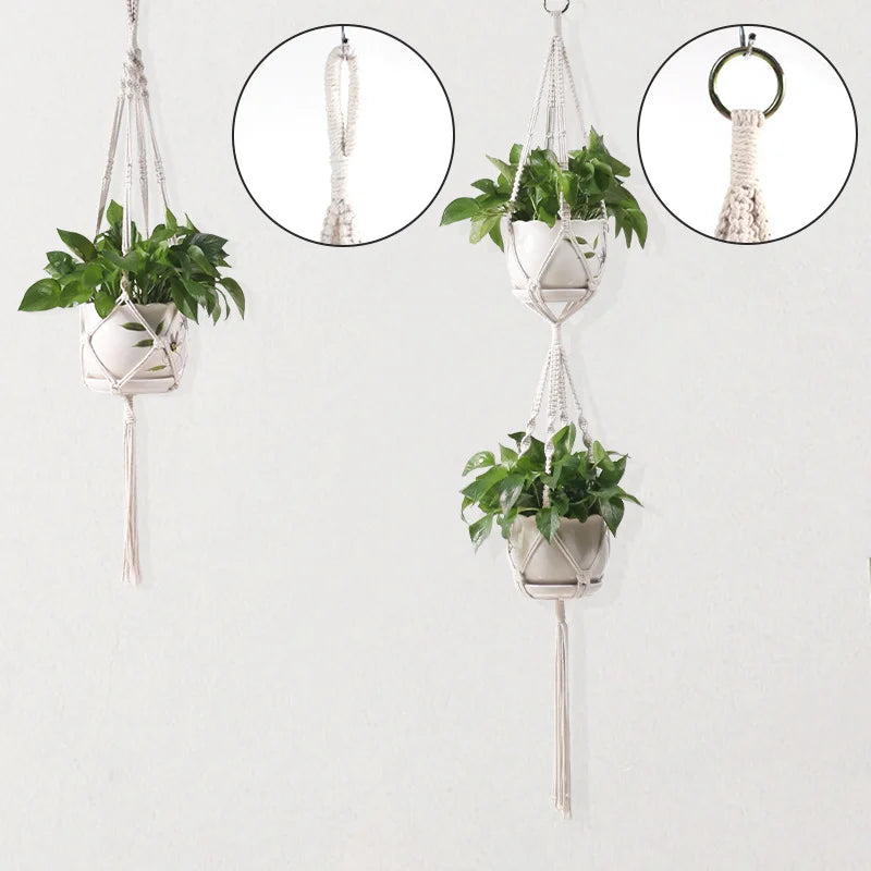 Panier suspendu en macramé fait à la main pour plantes, support de pots de jardin, décoration murale en macramé pour balcon, corde de levage nouée, décoration d'intérieur