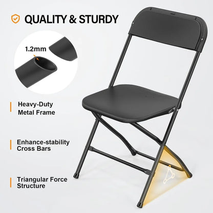 VINGLI 4-20pc Optional Black Plastic Folding Chair, Indoor Outdoor Portable Stackable Commercial Seat with Steel Frame 350lb.