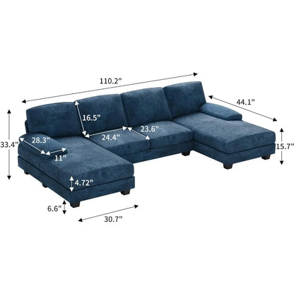 Living Sectional Sofas Couch,Fabric Modular Sofa Sleeper Chaise Memory Foam Blue 4 Seat Sofa Set for Living Room U-Shaped