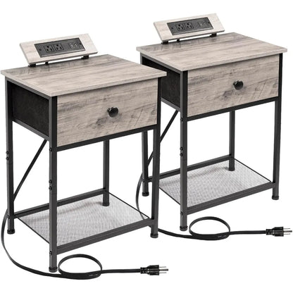 Table de chevet, ensemble de 2 tables de chevet avec station de charge, petites tables d'appoint avec ports et prises USB, table de chevet mince