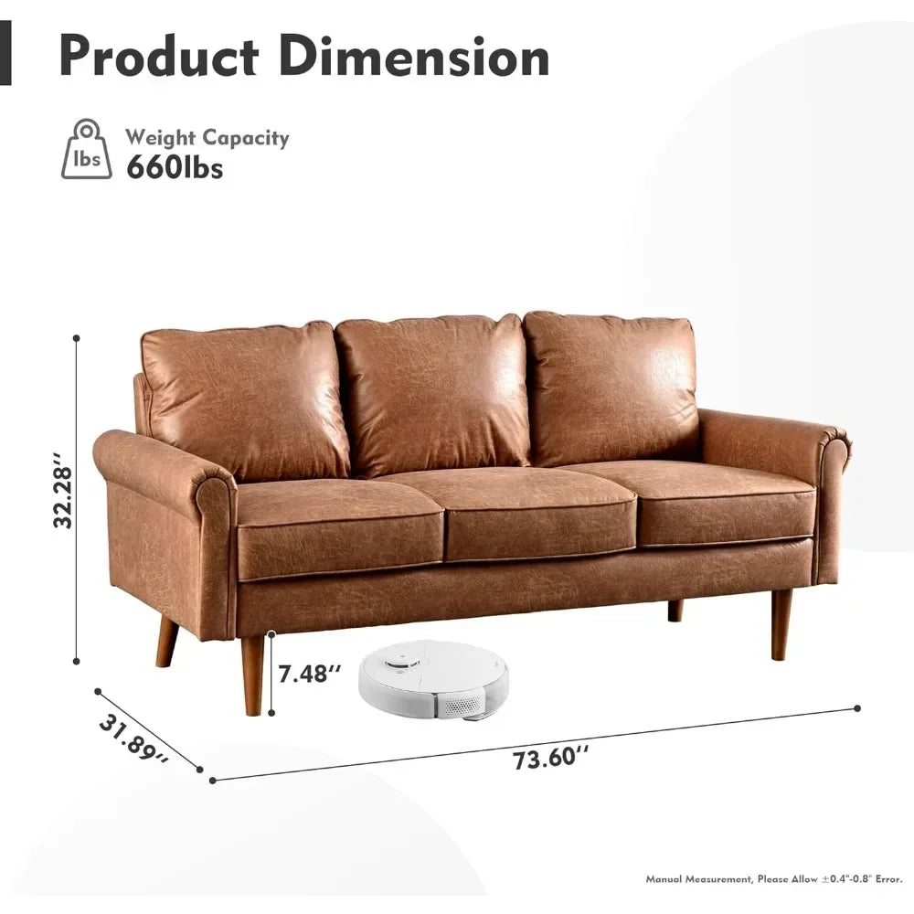 3 Seater Couch with Luxury Faux Leather,Mid Century Modern Sofa with Comfortable Deep Seat,Comfy Upholstery Couches