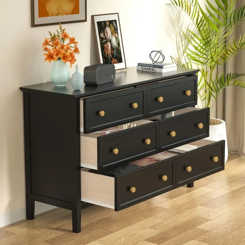 Commode blanche, commode moderne pour chambre à coucher, commode double à 6 tiroirs avec poignées en métal, commode