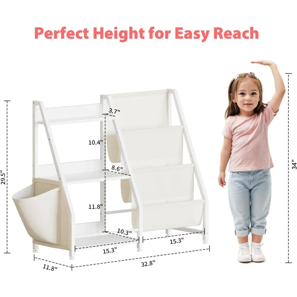 3 Tier Kids Bookshelf and Toy Storage, Montessori Baby Toddler Bookshelf for Kids, Toy Storage Organizer, for Playroom, Bedroom