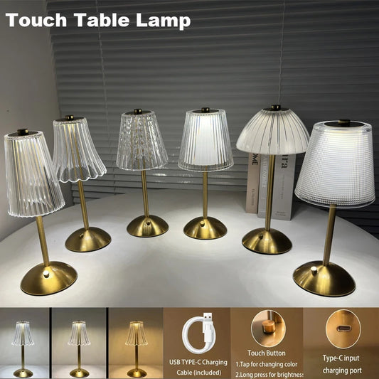 Lámpara de mesa LED con sensor táctil, luz nocturna de escritorio, lámpara inalámbrica recargable tipo C para restaurante, hotel, bar, dormitorio, decoración