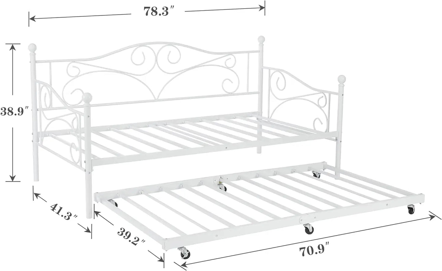 Daybed Metal Bed Frame Twin Size Steel Slat Support/Strong Legs Headboard/Mattress Foundation, Multi-Functional Furniture