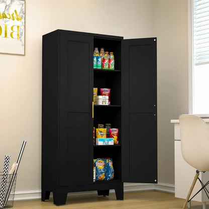 Black Metal Storage Cabinet, 61" Steel File Cabinet for Home Office, Kitchen Pantry Storage Cabinet with Doors