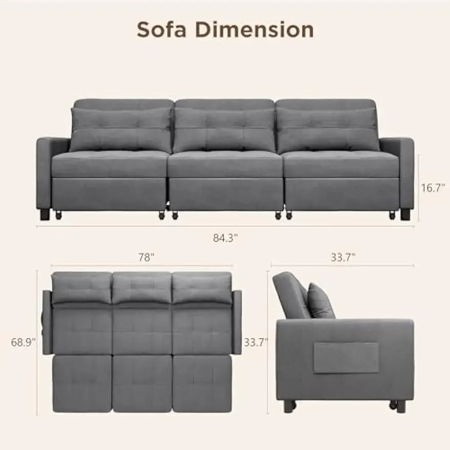 Sofá cama seccional convertible, sofá cama con bolsillo, sofá extraíble de 84" con otomana para sala de estar, apartamento