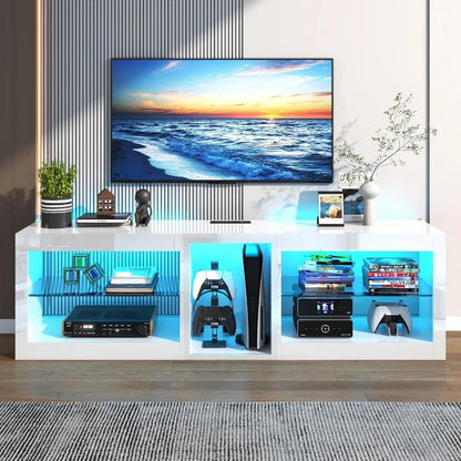 LED TV Stands w/60,000-Colors LED Lights,6.5ft Power Outlet for 55 60 65 70inch TV,Modern High Gloss New Entertainment Center