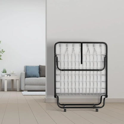 Lit pliant avec matelas pour adultes, lit pliant avec matelas en mousse à mémoire de forme et cadre en métal sur roulettes, lit d'appoint pour adulte de taille lit bébé