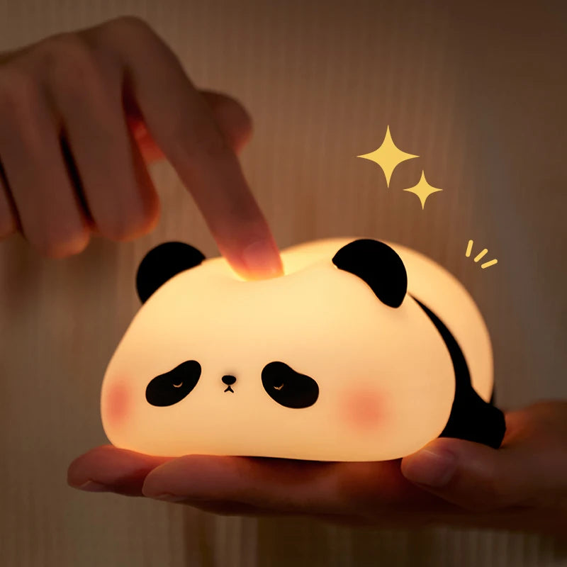 Luz de noche LED de panda, linda luz de noche de silicona, lámpara de noche táctil recargable por USB, lámpara de temporizador para dormitorio, decoración, regalo para niños