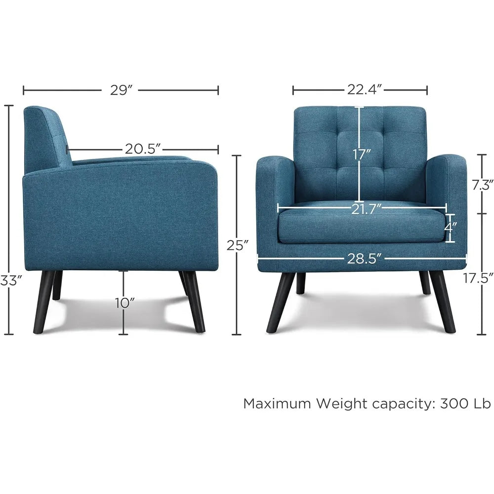 Chaises d'appoint du milieu du siècle, chaise de salon rembourrée moderne, fauteuil confortable avec dossier capitonné et pieds en bois