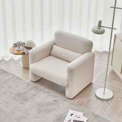 Fauteuil d'appoint simple moderne avec accoudoirs, fauteuil de lecture confortable rembourré en tissu d'agneau pour chambre à coucher, salon - Beige