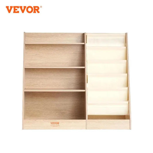 VEVOR 4-Tier Kids Wooden Bookshelf Six-Layer Sling Bookcase Baby Storage Book Rack for Kids Room Playroom Kindergarten Nursery