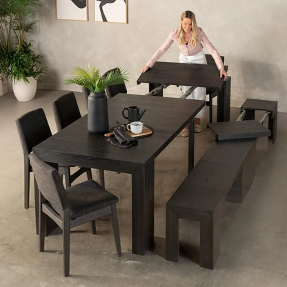 Mesa de comedor para 2 a 12 personas, mesa de comedor extensible de madera, 6 colores (negro, solo mesa), 118 x 37,5 x 30 pulgadas