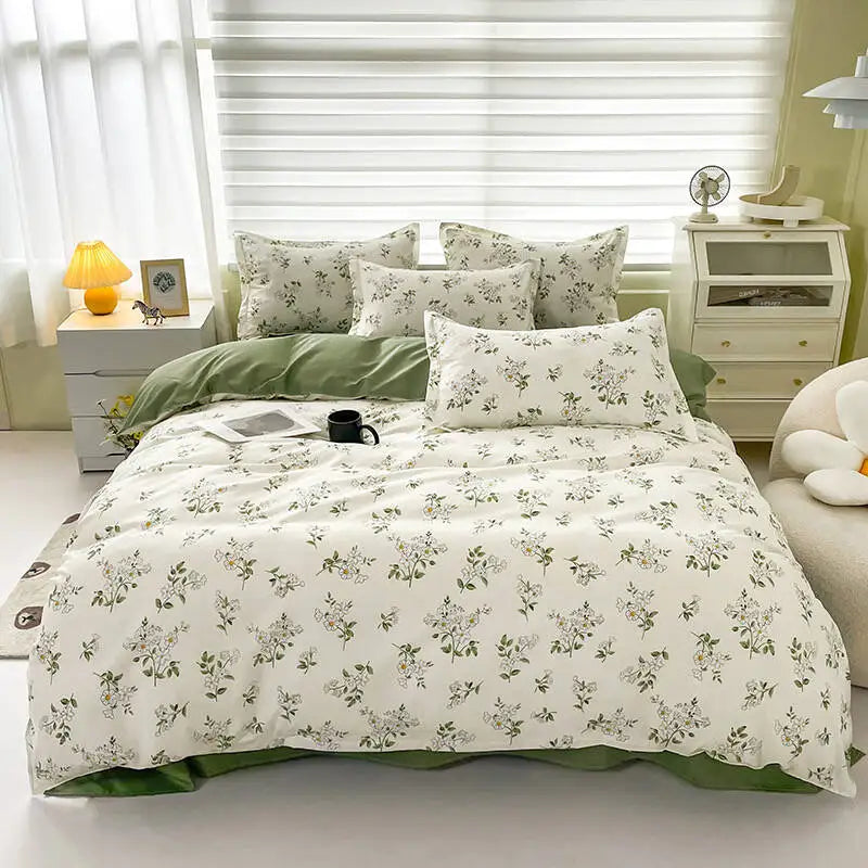 Floral Printed Duvet Cover Set with Sheet Pillowcases No Filling Warm Cute Cartoon Bed Linen Full Queen Size Home Bedding Set