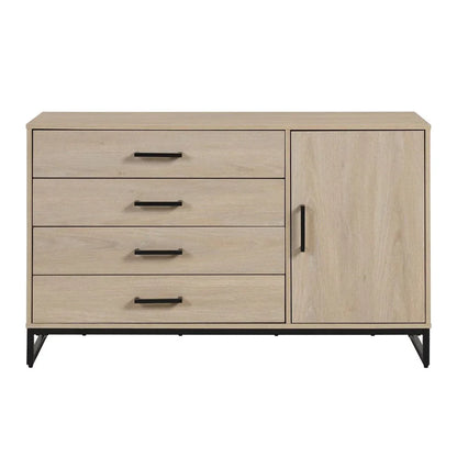 Commode industrielle à 4 tiroirs avec armoire à portes, coiffeuse de luxe en chêne beige, sans frais de transport, pour table de maquillage de chambre à coucher