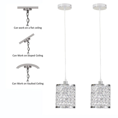 2Pcs Modern Elegant Crystal Pendant Light Clear Island Lamp Fixture Unassembed Chandelier for Living Room Bedroom Restaurant