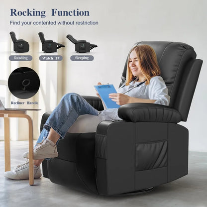 Reclining Sofas Massage Rocker with Heated Modern Ergonomic Lounge 360 Degree Swivel Single Sofa Seat Reclining Sofas Black