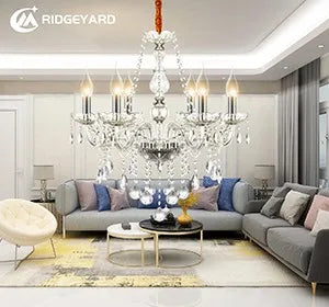 Ridgeyard 6-8 Arms Modern Crystal Glass Chandelier K9 Home Decor Luxury Pendant Candle Lamp For Dining Living Room Bedroom Light