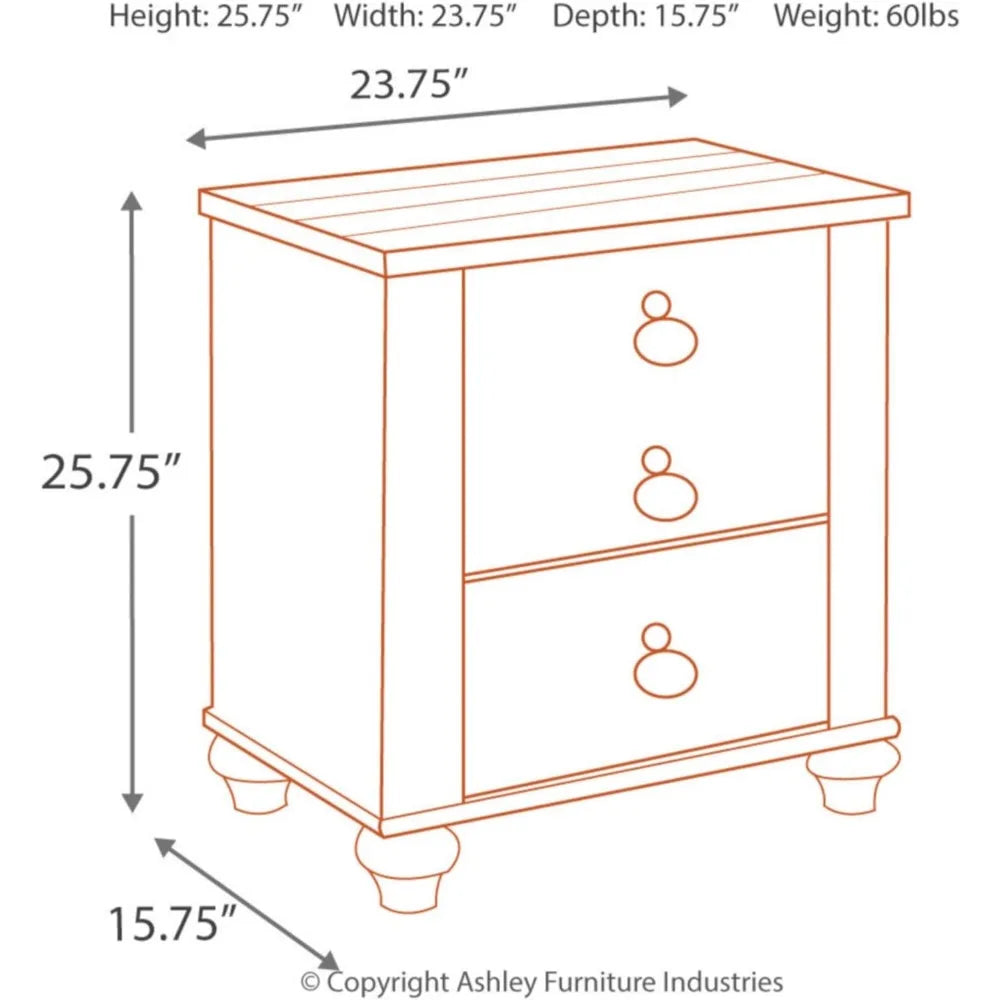 Willowton Farmhouse 2 Drawer Nightstand with USB Charging Ports, Whitewash