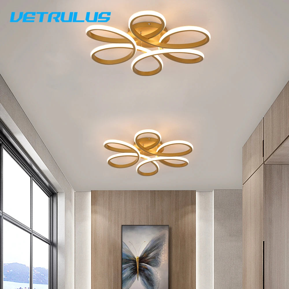 Modern Acrylic Pendant Light Gold Flower Led Ceiling Lamp Living Dining Room Nordic Chandelier Aisle Decor Balcony Hang Fixture