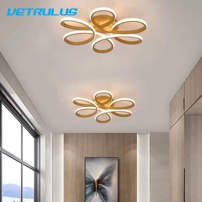 Modern Acrylic Pendant Light Gold Flower Led Ceiling Lamp Living Dining Room Nordic Chandelier Aisle Decor Balcony Hang Fixture