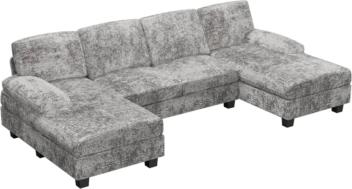 Convertible Sectional Sofa Couch, 4 Seat Sofa Set for Living Room U-Shaped Modern Fabric Modular Sofa Sleeper with Double Chaise