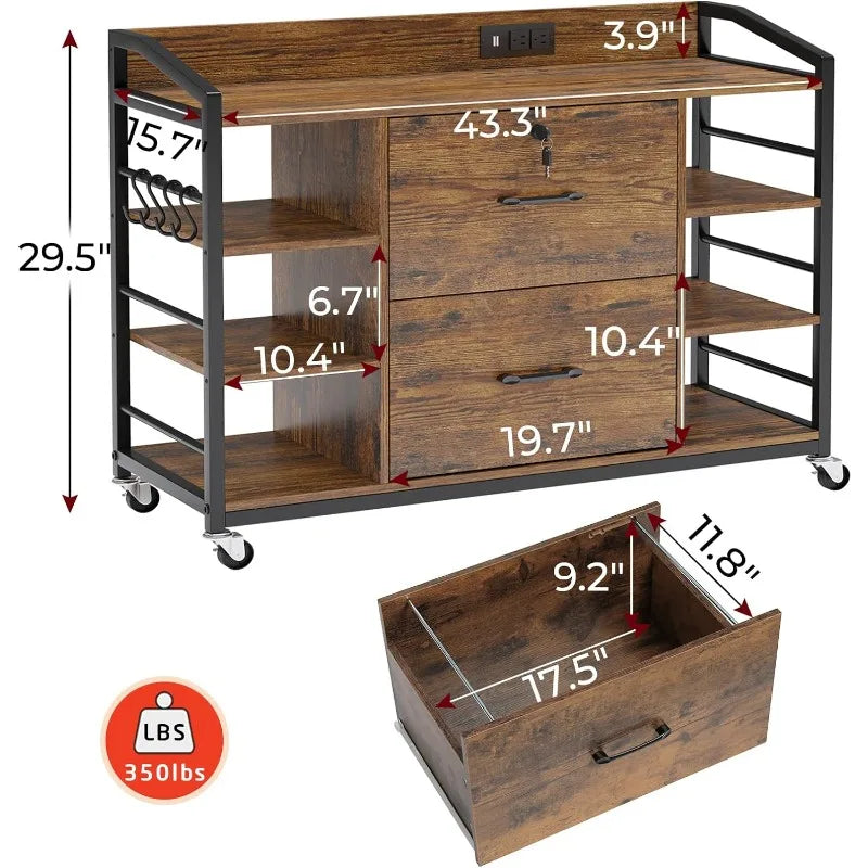 Classeur de 44 po, classeur de format légal/lettre, classeurs à 2 tiroirs pour bureau à domicile avec serrure, multiprise