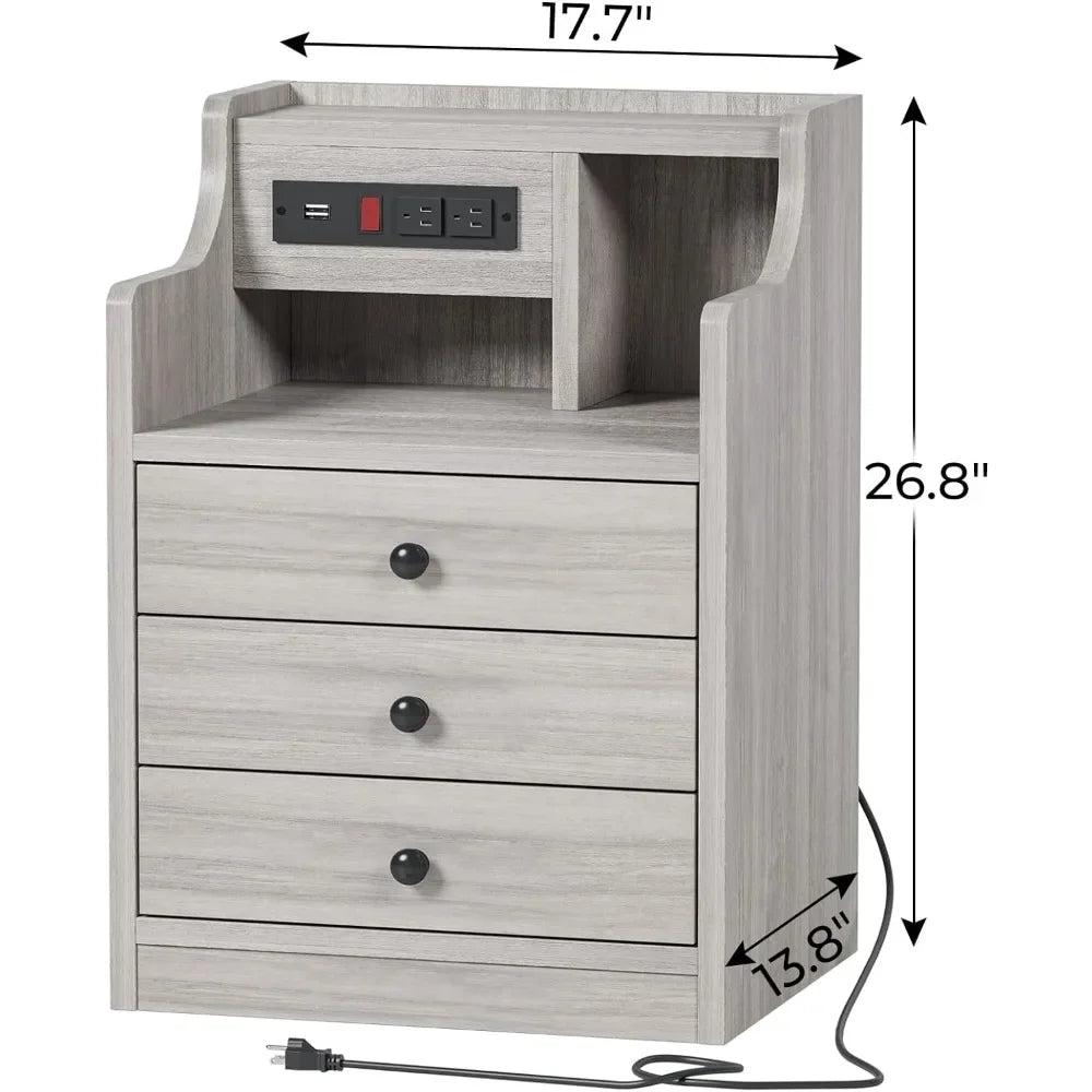 Ensemble de 2 tables de chevet, table de chevet avec station de chargement et clapier, ensemble de 2 tables de chevet pour chambres à coucher, table de chevet avec tiroirs