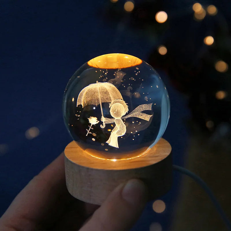 Boule de cristal 3D de 6 cm, veilleuse en cristal, système solaire gravé au laser, globe astronomique, cadeau d'anniversaire, décoration de bureau pour la maison