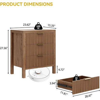 Juego de mesita de noche de 2 piezas con tocador de 3 cajones anchos para dormitorio, habitación de niños, pasillo, mesita de noche de mediados de siglo