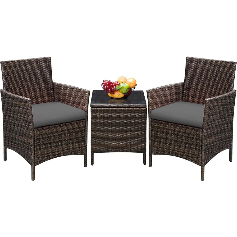 3 Pieces Patio Furniture PE Rattan Wicker Chair Conversation Set, 26.6x12.1x19.3 inches, Assemble Easily, Sturdy&Durable