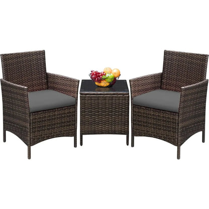 3 Pieces Patio Furniture PE Rattan Wicker Chair Conversation Set, 26.6x12.1x19.3 inches, Assemble Easily, Sturdy&Durable