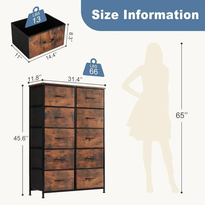 Dresser for Bedroom with10 Drawers, Fabric Storage Tower-Organizer Unit for Bedroom, Living Room,  Closets & Nursery Dresser