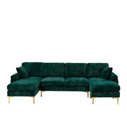 U-Shaped Sectional Sofa Couch,Sofa Set for Living Room,Convertible Velvet Couch Set with Chaise Lounge,Ottoman and Pillows