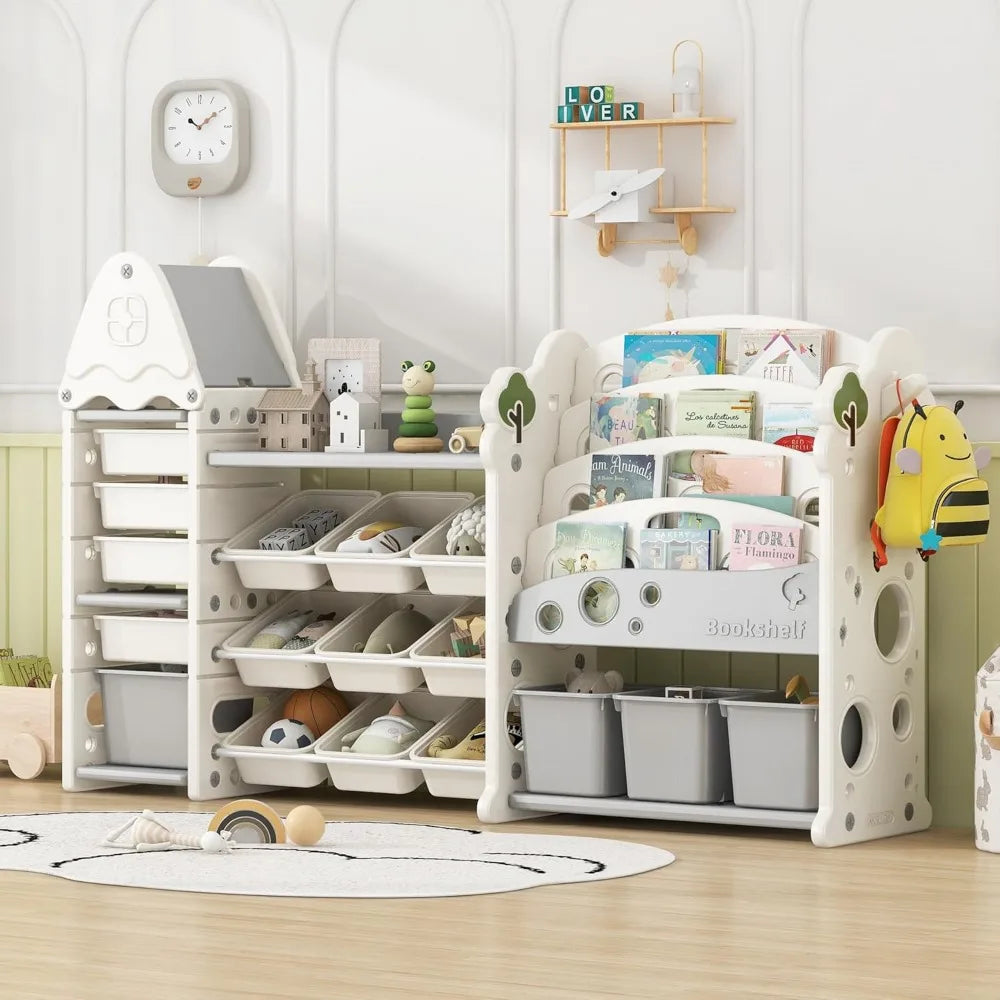 Organisateur de rangement de jouets Merax avec étagère pour enfants, organisateur de jouets avec 17 bacs et étagère à 5 niveaux pour chambre d'enfants et salle de jeux