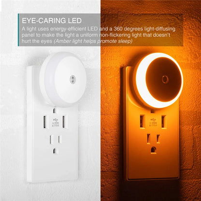 Veilleuse LED avec capteur de nuit intelligent, lampe de nuit ronde à brancher au mur, lampe de nuit pour salle de bain, maison, cuisine, couloir, escalier, chambre à coucher