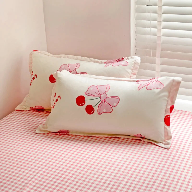 Kawaii Pink Bowknot Duvet Cover Set NO Filler Girls Bedding and Flat Sheet Pillowcase Twin Queen Full Fashion Quilt Cover Decor