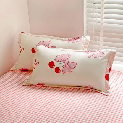 Kawaii Pink Bowknot Duvet Cover Set NO Filler Girls Bedding and Flat Sheet Pillowcase Twin Queen Full Fashion Quilt Cover Decor