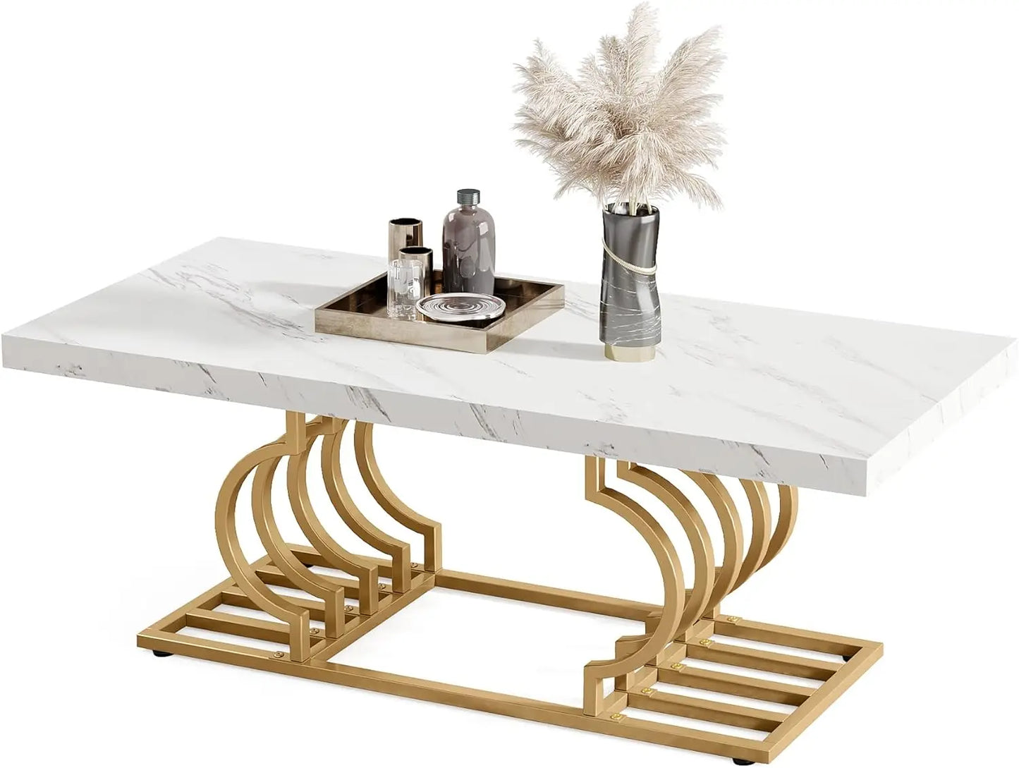 US  Modern Gold Console Table 39" Entryway Table with White Faux Marble Living Room furniture living room marble