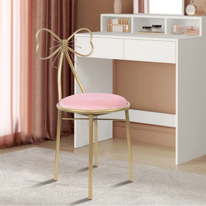 Chaise de tabouret de vanité pour le maquillage Chaise d'appoint moderne en velours papillon Chaise rose mignonne pour filles Chaise à dossier avec nœud papillon Décoration de chambre à coucher pour la maison