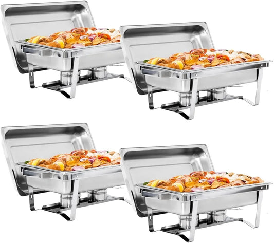 SUPER DEAL Newest 4 Pack 8QT Food Warmer, Rectangular Chafing Dish Buffet Set W/Foldable Frame Legs