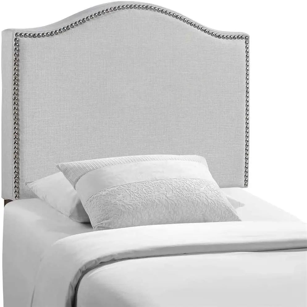 Comfort corner  Linen Fabric Upholstered Twin Headboard with Nailhead Trim and Curved Shape, Sky Gray