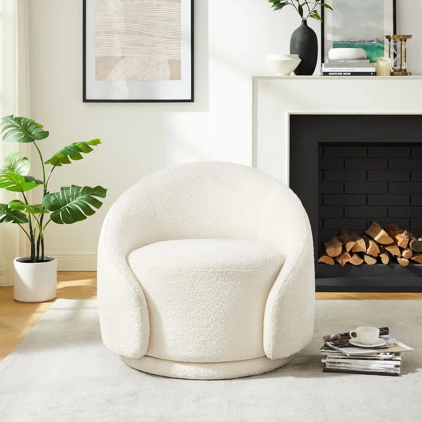 Fauteuil pivotant en forme de tonneau, fauteuil d'appoint rond moderne rembourré, fauteuil de canapé simple pivotant à 360 ° pour salon et chambre à coucher