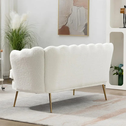 Sofa with 2 seats, Teddy Small Sofa with Gold Metal Legs, 59” Modern 2 Sater Sofa with Flower Backrest, Living Room Furniture