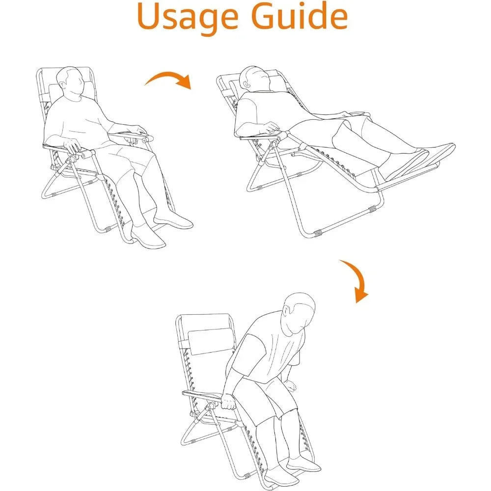 Chaise longue inclinable pliante en textilène réglable à gravité zéro avec oreiller, 26 po