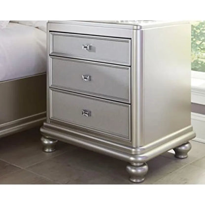 Design by Ashley Coralayne Glam 3 Drawer Nightstand with Faux Shagreen Drawer Fronts, Silver